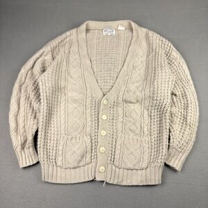 Vintage Cable Knit Cardigan Soft Heavyweight Acrylic Great Canadian Cottage Sz L